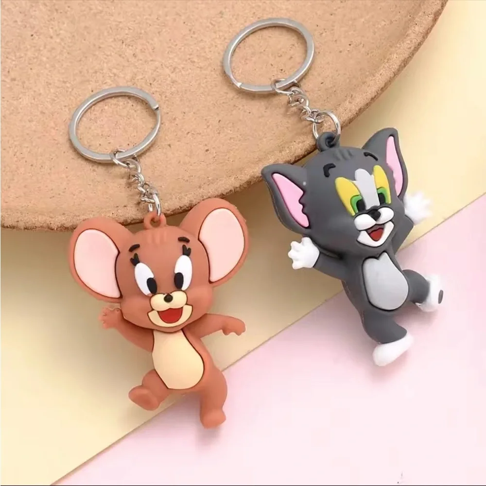 2pcs Cartoon Cat/Mouse Keychain Cute Animal Key Chain Purse Bag Backpack Car